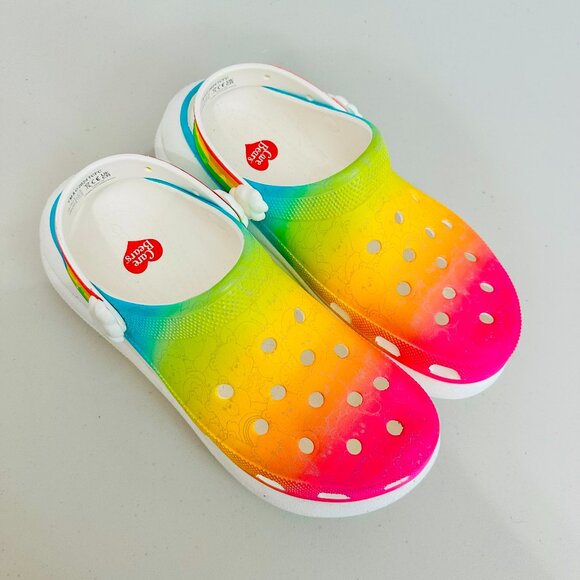 NEW CROCS CARE BEARS MULTICOLOR RAINBOW UNISEX MULE SLIDE CLOG - Picture 1 of 9